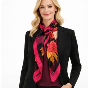 Mark Deggan Vintage Fall Leaf Print Square Silk Scarf